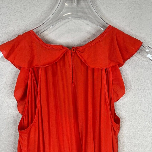Rebecca Taylor Fit & Flare Dress Women's Orange Button Ruffle Sleeve Pullover - Picture 7 of 14